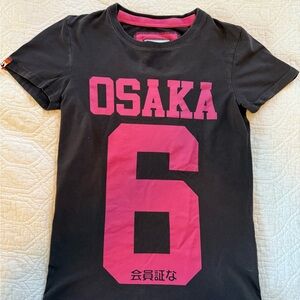 Superdry Black unisex Tee with Pink Osaka Graphic
